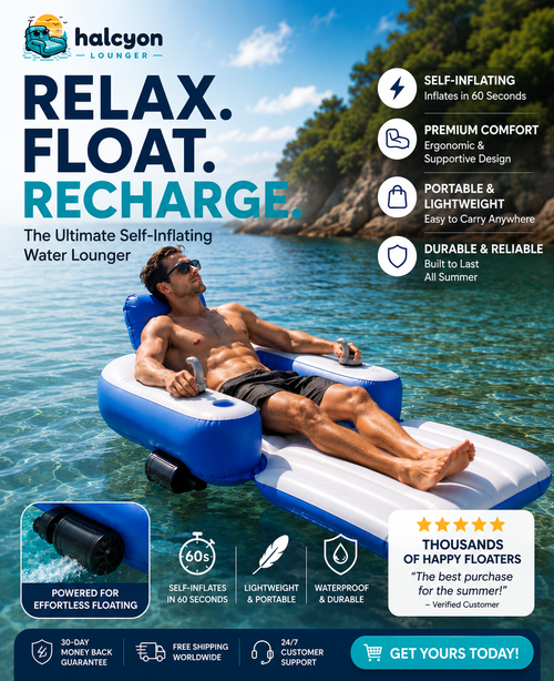 Halcyon electric lounger gliding across a lake with its silent brushless drive